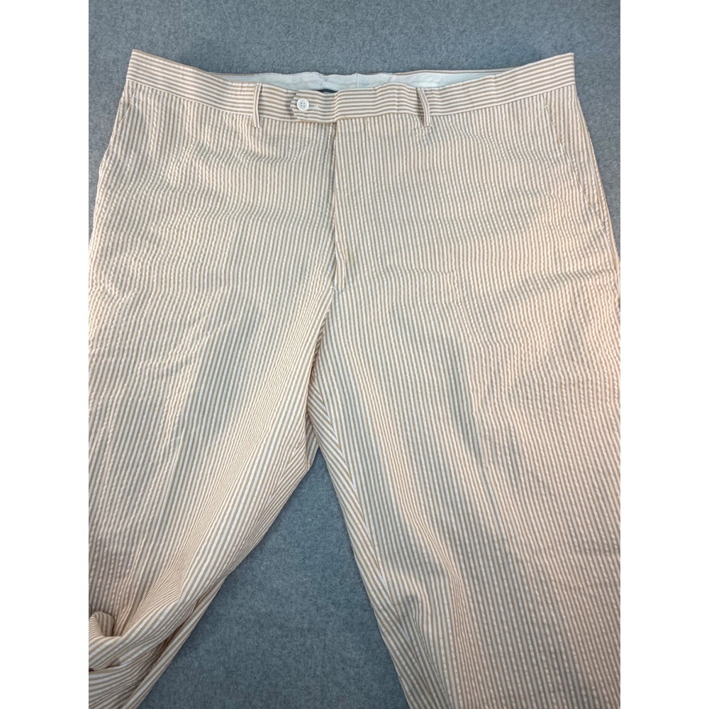 Royal Diamond Mens 3 Piece Seersucker Suit Tan White Stripe 52R Blazer Vest Pant - Picture 10 of 13